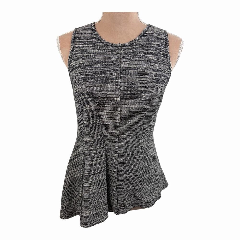 Rachel Roy Peplum Knit Top Gray Black Sleeveless Textured Medium